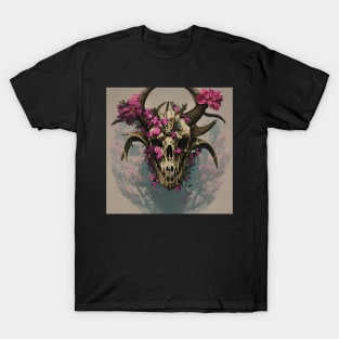 Horned Skull With Flowers Growing Out Of It T-Shirt